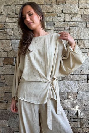 Lindin Linen Blend Kimono Top Washed Sandstone